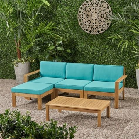 Noble House Santa Ana 5 Piece Outdoor Acacia Wood Sectional Sofa In