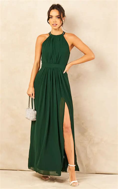 Emerald Green Halter Neck Maxi Dress Silkfred Us