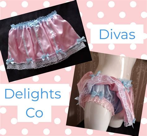 Baby Blue Satin Bikini Panties Pink Skirted Sissy Knickers Lace Ribbon Bows Made To Order