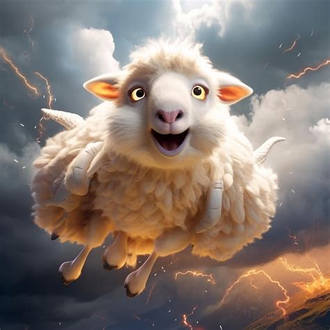 Premium Photo There Is A Sheep That Is Flying In The Sky With A