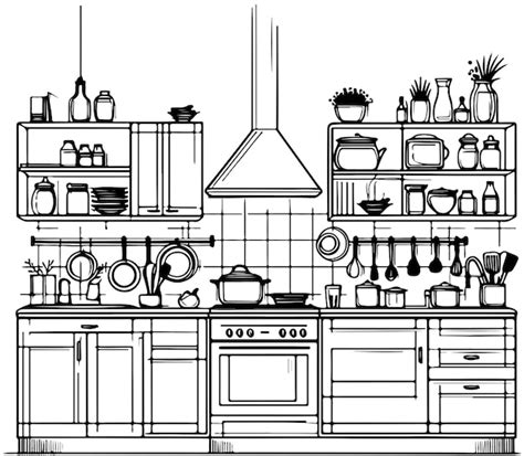 Kitchen Interior Sketch Furniture Premium Ai Generated Vector