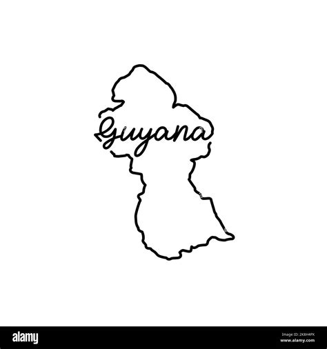 Guyana outline map with the handwritten country name. Continuous line drawing of patriotic home ...