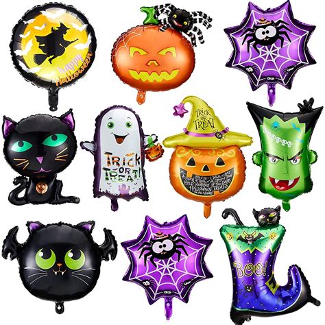 10pcs Halloween Balloons Halloween Foil Balloons Halloween Mylar Foil Balloon Pumpkin Witch