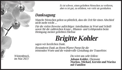 Traueranzeigen Von Brigitte Kohler Trauer Flz De