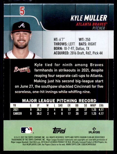 Kyle Muller Topps Stadium Club Rookie Rc Card Atlanta Braves Ebay