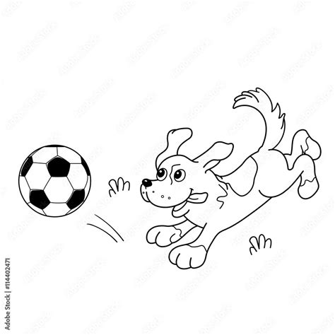 Coloring Page Outline Of Cartoon Dog With Soccer Ball Stock Vector