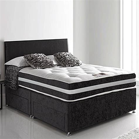 Black Velvet Divan Bed Mattress Headboard And Optional Drawers 6 Sizes