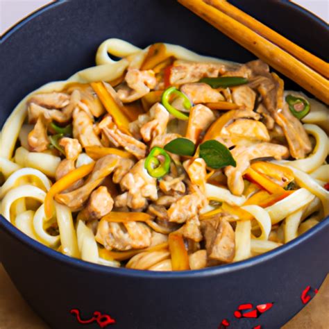 Gebratene Udon Nudeln mit Hühnerfleisch Rezept