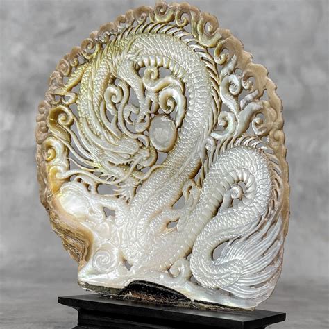 NO RESEVE PRICE Mother Of Pearl Shell On A Custom Stand Dragon