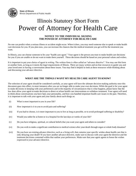 Free Illinois Medical Power Of Attorney Form Pdf Eforms