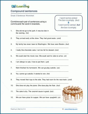 Writing compound sentences worksheets | K5 Learning