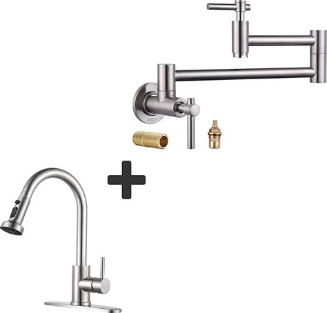 Iviga Pot Filler Brass Brushed Nickel Folding Faucet Wall Mount And Stainless Steel Kitchen