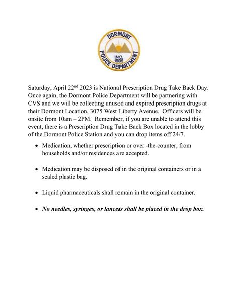 National Prescription Drug Take Back Day 2023 Borough Of Dormont