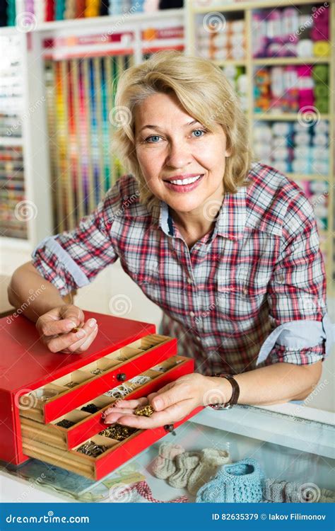 Mature Woman Customer In Sewing Store Stock Image Image Of Promoting
