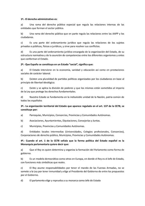 Test Repaso Derecho Administrativo 1º El Derecho Administrativo Es