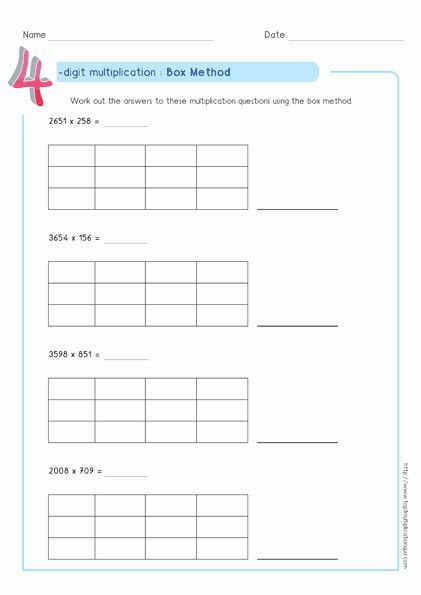 Box Method Multiplication Worksheet