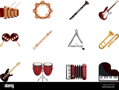 Musical Instruments String Wind Percussion Icon Set Vector Illustration Isolated Icon Stock