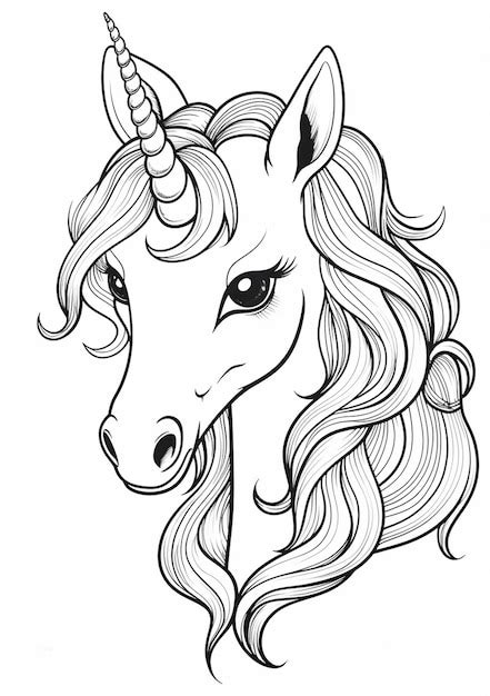 Premium Photo A Black And White Drawing Of A Unicorns Head With Long Hair Generative Ai