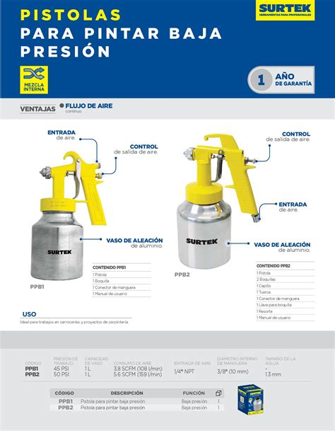 Pistola Para Pintar Baja Presi N Surtek Ppb Con Vaso Reforzado De