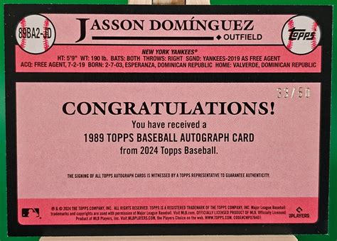 2024 Topps Series 2 Jasson Dominguez RC 1989 Retro AUTO Gold 33 50