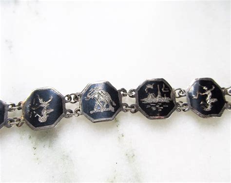 Vintage Sterling Silver SIAM Stamped Niello Link Bracelet ETC4838 Etsy