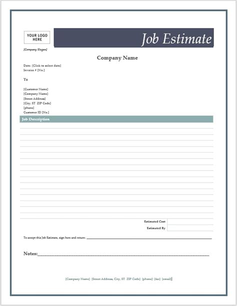 Estimate Template Printable