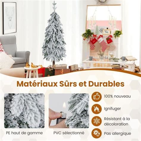 Bebeboutik COSTWAY Sapin de Noël Floqué 150 cm 160 Lumières LED 11