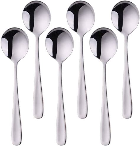 Bisda Round Soup Spoons Set Of 6 Silver Dinner Spoons 18 10 Stainless