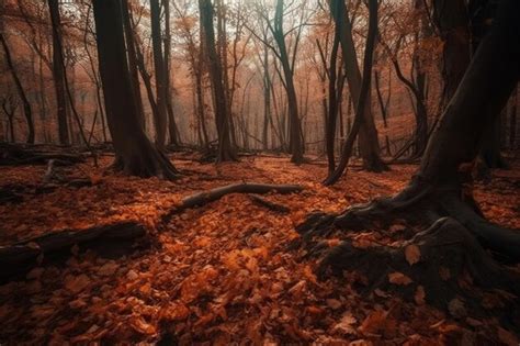 Impresionante Foto De Un Bosque Cubierto De Hojas Secas Rodeado De