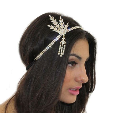 1920s Great Gatsby Inspired Gold Leaf Medallion Pearl Headpiece