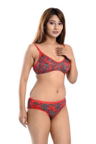 Padded Ladies Cotton Printed Bra Panty Set Red Size 32b At Rs 260set In Delhi