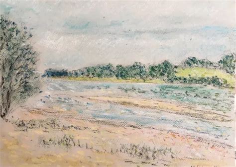 PEINTURE PASTEL GRAS Impressionniste Plage Bord De Loire Coté Akoun EUR