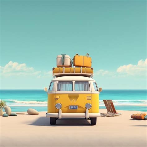 Premium AI Image | Summer Travel Yellow Car Van with Luggage for Summer ...