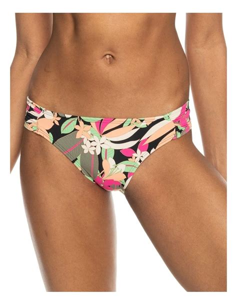 Roxy Printed Beach Classics Moderate Bikini Bottoms In Anthracite