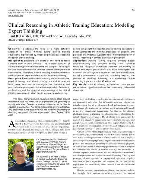 PDF Clinical Reasoning In Athletic Training Education Modeling