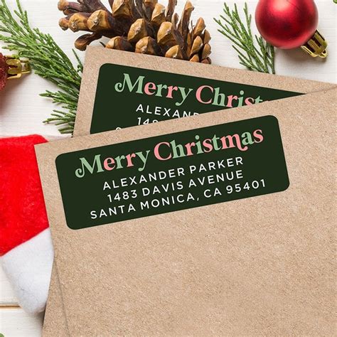 Merry Christmas with Alternate Colors Christmas Custom Address Labels [Sheet of 30 Labels ...