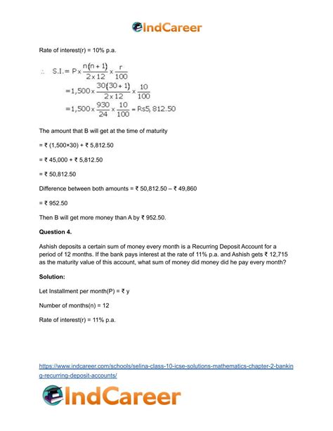 Selina Class 10 Icse Solutions Mathematics Chapter 2 Banking Recurring Deposit Accounts