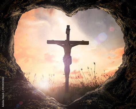 Photo Art Print Good Friday Concept Heart Shape Of Cave With Jesus