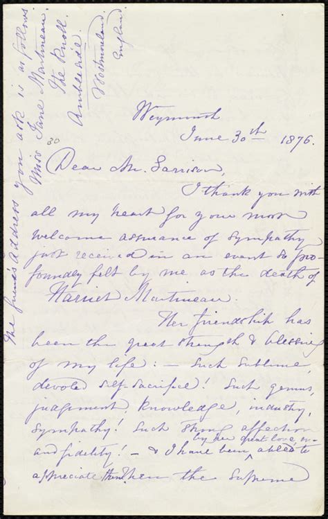 Letter From Maria Weston Chapman Weymouth Mass To William Lloyd