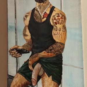 Original Painting Of Nude Men Nude Male Art Naked Stud With Tattoos