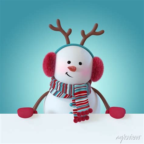 Renderização 3d personagem de boneco de neve de natal sorrindo