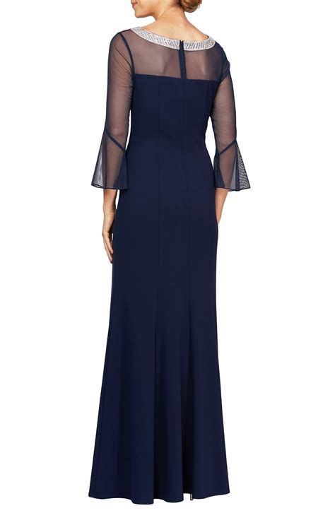 Alex Evenings Beaded Bateau Neck Evening Gown In Navy Blue Lyst