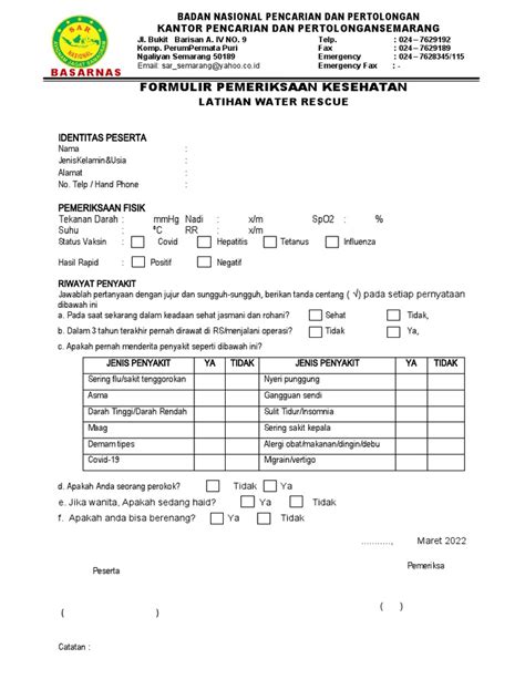 Formulir Pemeriksaan Kesehatan Wr Pdf