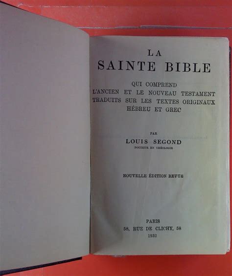 La Sainte Bible Qui Comprend L Ancien Et Le Nouveau Testament