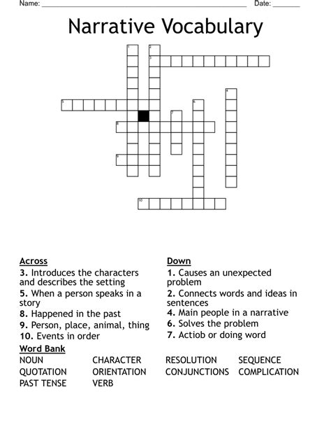 Narrative Vocabulary Crossword WordMint