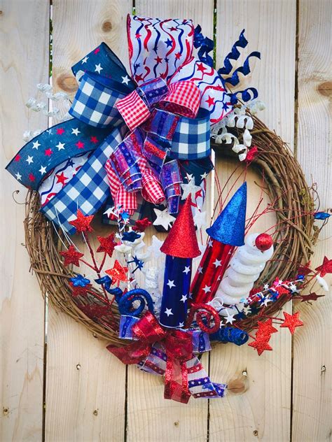 Patriotic Wreath For Front Door 4th Of July Wreath For Front Etsy