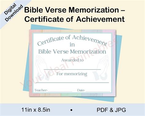 Bible Verse Memorization Certificate Memorization Award For Etsy