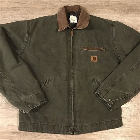 Vintage Carhartt Detroit Jacket J97 Faded Moss Green Depop