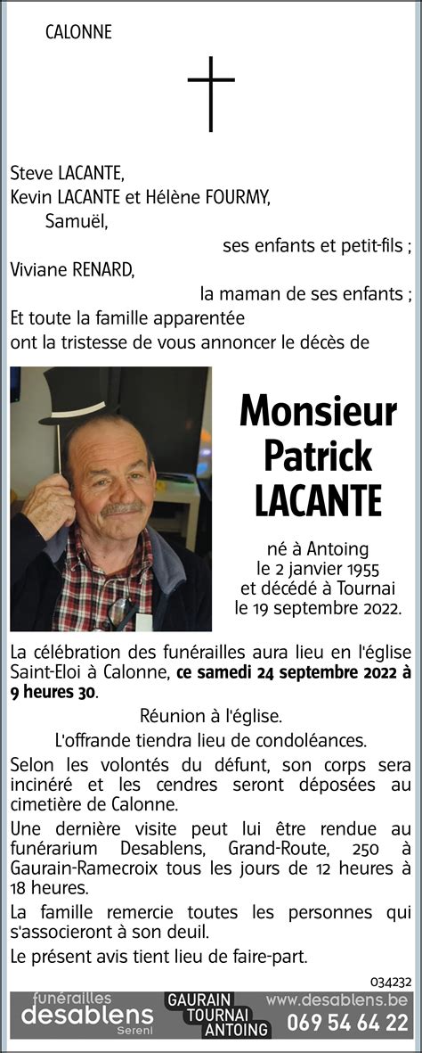 Patrick LACANTE 19 09 2022 Avis nécrologique lavenir net