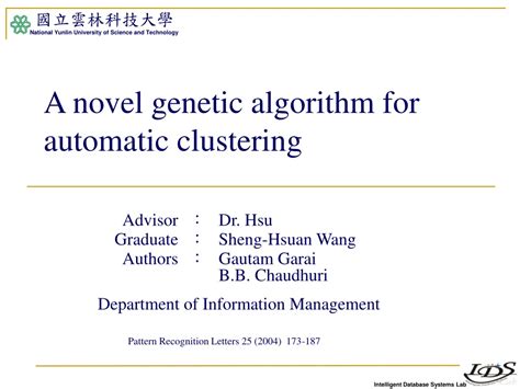 Ppt A Novel Genetic Algorithm For Automatic Clustering Powerpoint